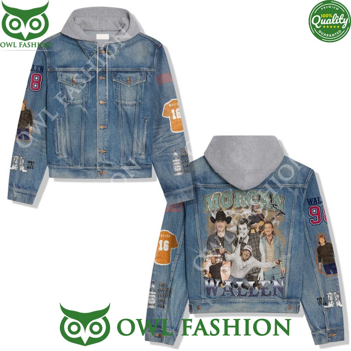 Morgan Wallen 98 Braves Album country music singer Hooded Denim Jacket
