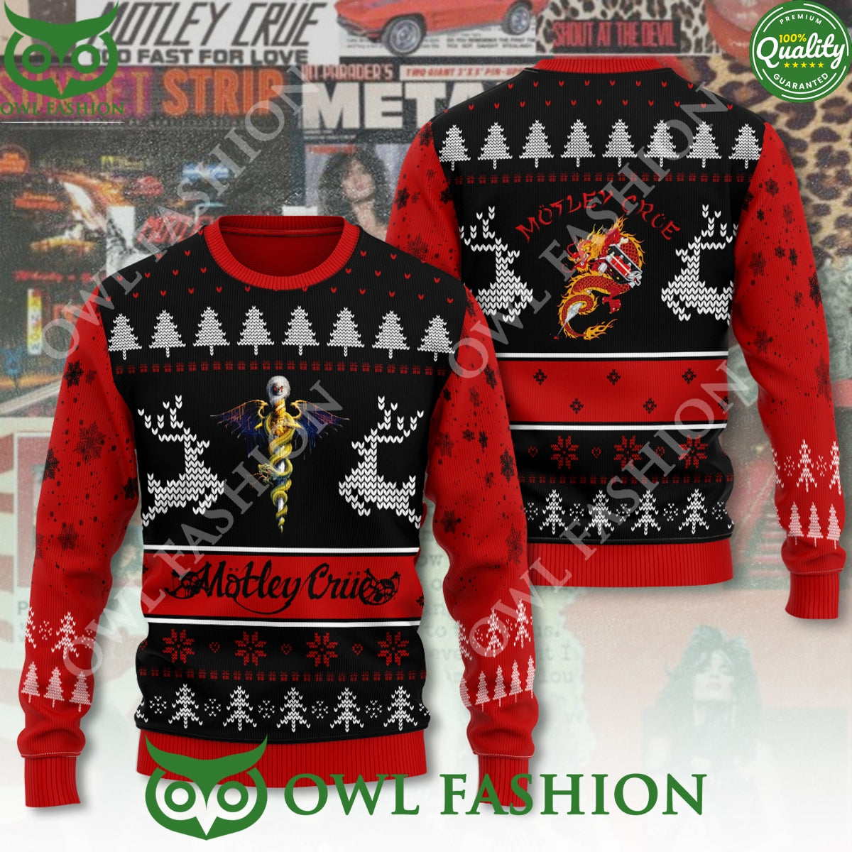 Mötley Crüe American Band Logo Christmas Pattern Ugly Sweater
