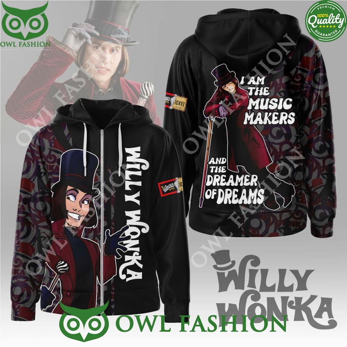 Music Maker Dreamers of Dream Willy Wonka 3D Printed Hoodie