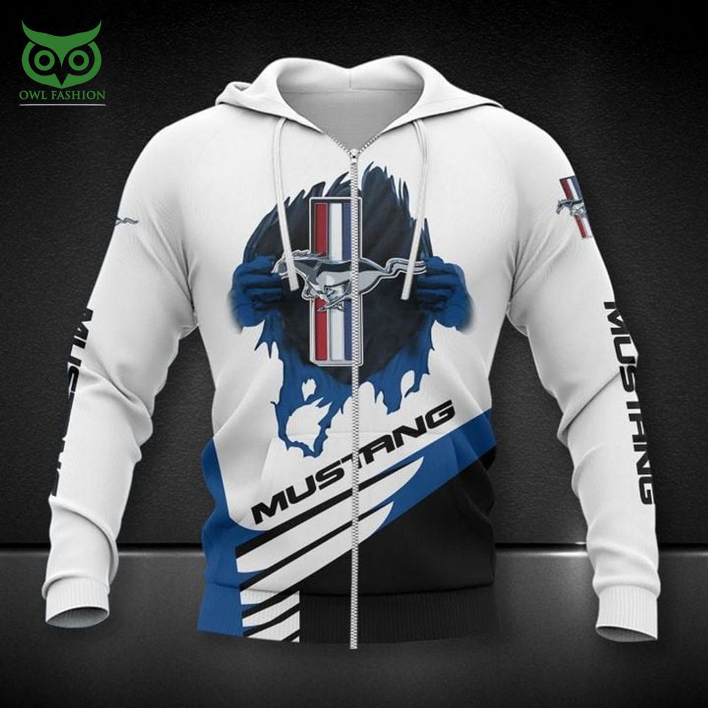 Mustang Ford Blue White 3D Zip Hoodie