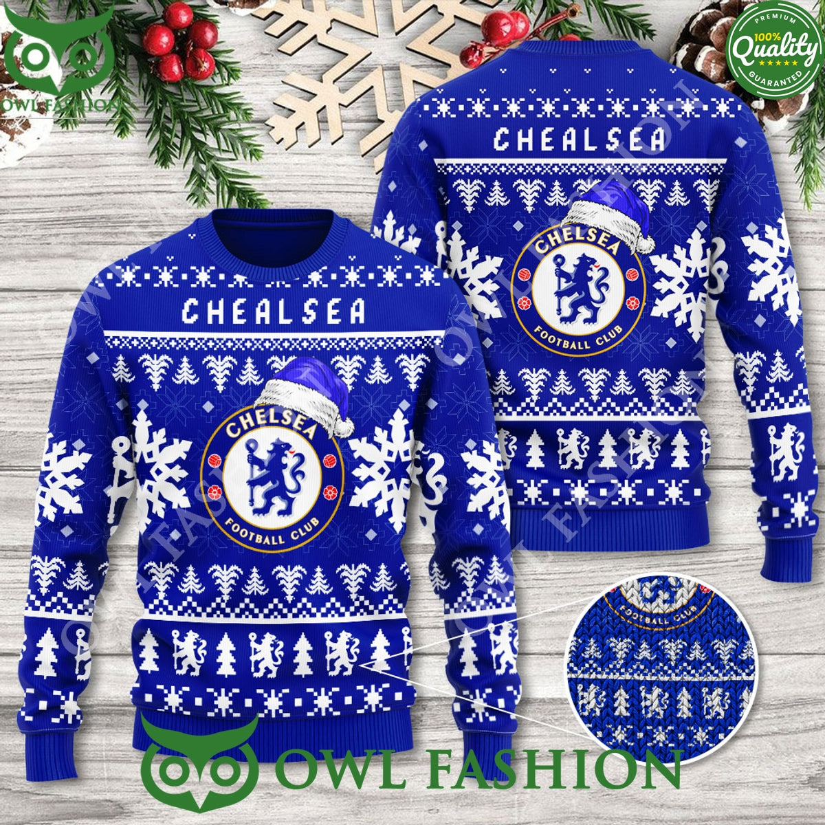 Chelsea Football Club Christmas Hat Blue 3D Ugly Sweater