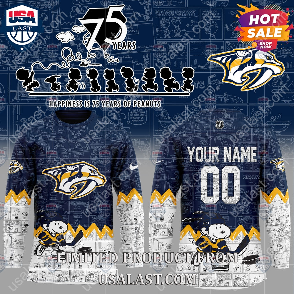 Nashville Predators NHL Happiness Is 75th Anniversary of Peanuts Hoodie