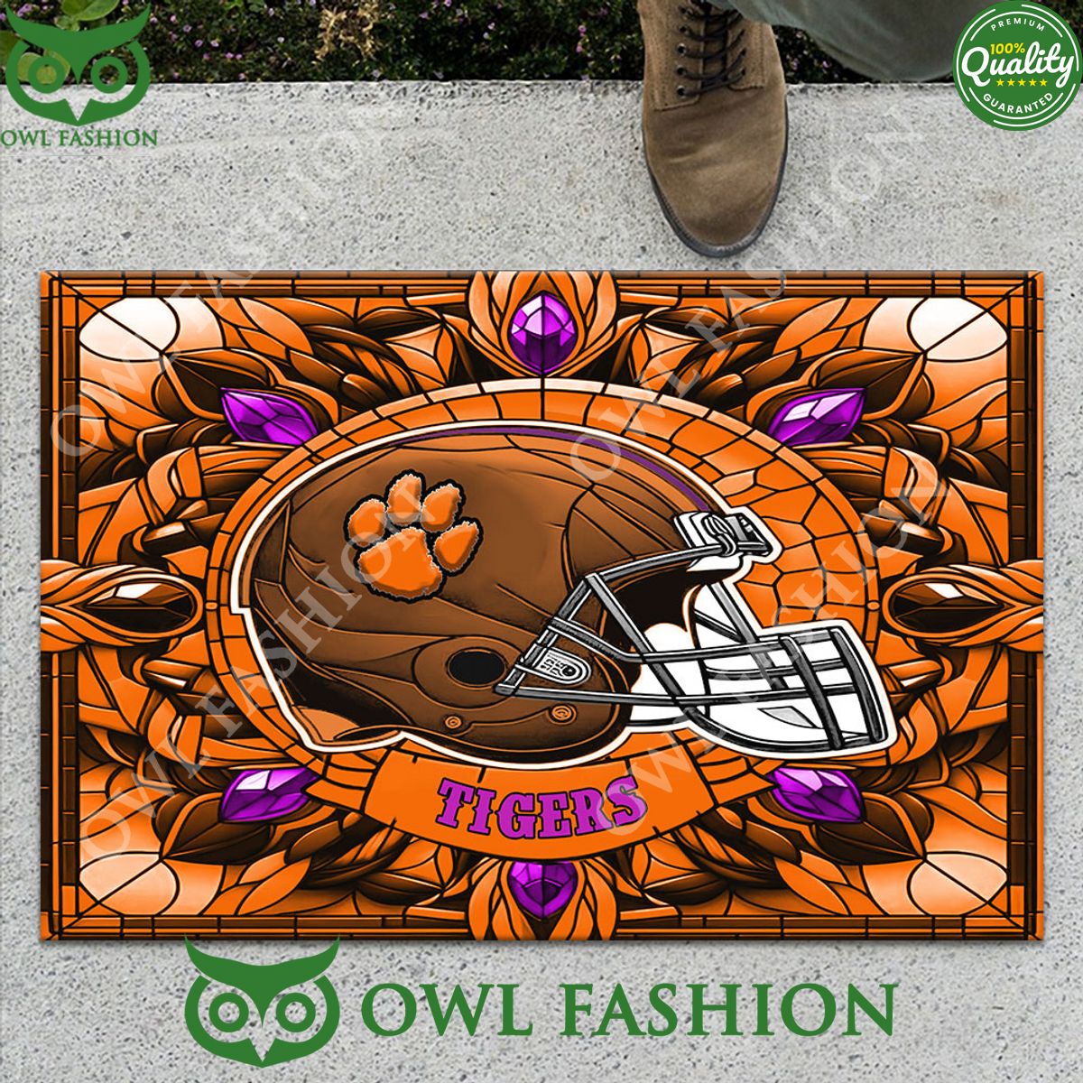 NCAA Clemson Tigers Stained Glass Football Helmet Doormat