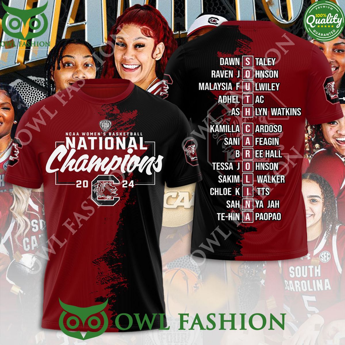 NCAA South Carolina Gamecocks Black and Red Player Name 3D t shirt