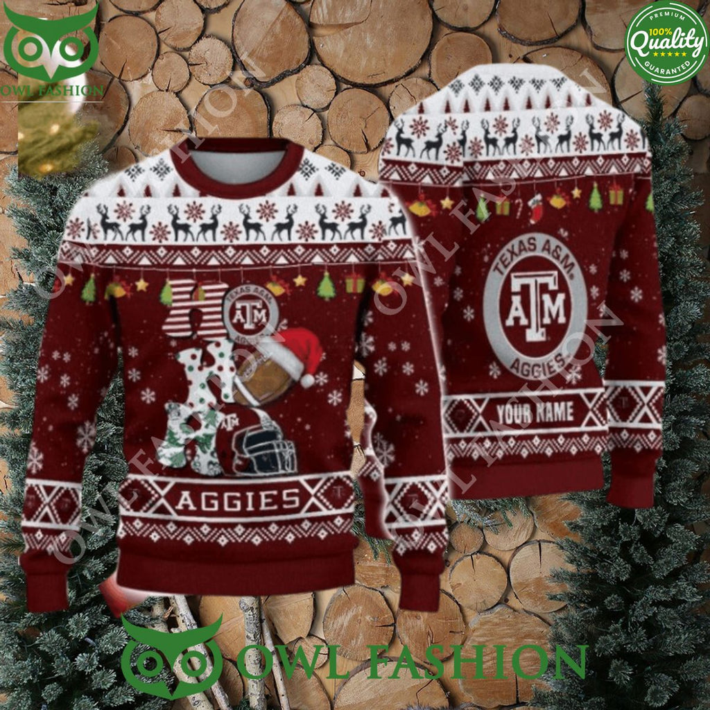 NCAA Texas Aggies Custom Name HO HO HO Ugly Christmas Sweater Jumper