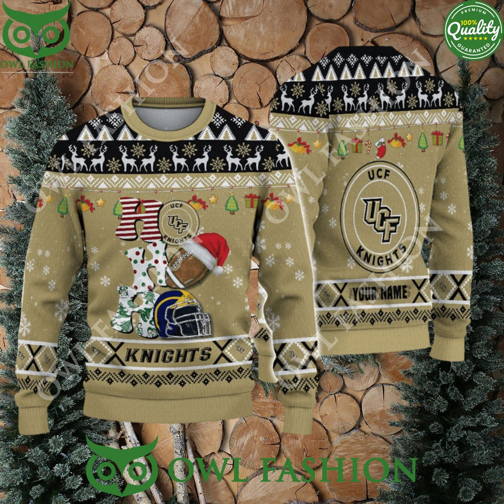 NCAA UCF Knights HO HO HO Custom Name Ugly Christmas Sweater Jumper