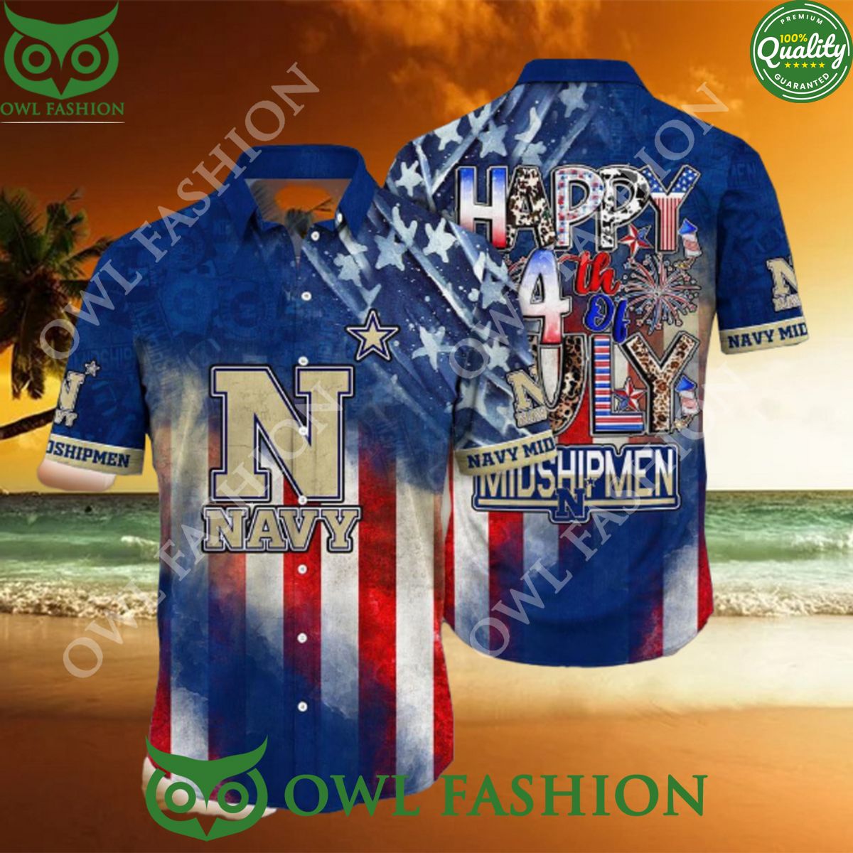 NCAA3 Navy Midshipmen Independence Day Holidays Hawaiian Shirt 2024