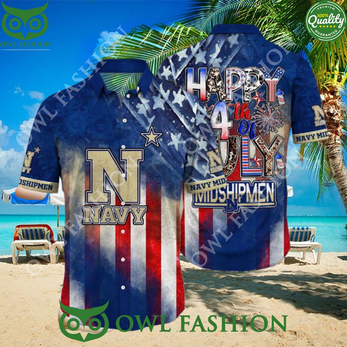 NCAA3 Navy Midshipmen Independence Day Holidays Hawaiian Shirt 2024