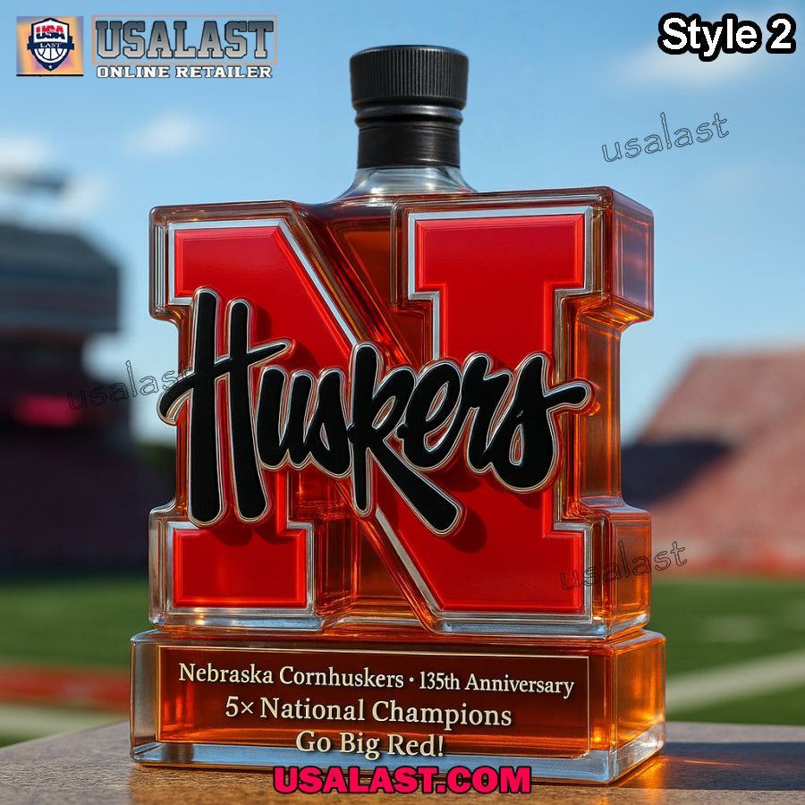 Nebraska Cornhuskers 135th Anniversary Whiskey Bottle