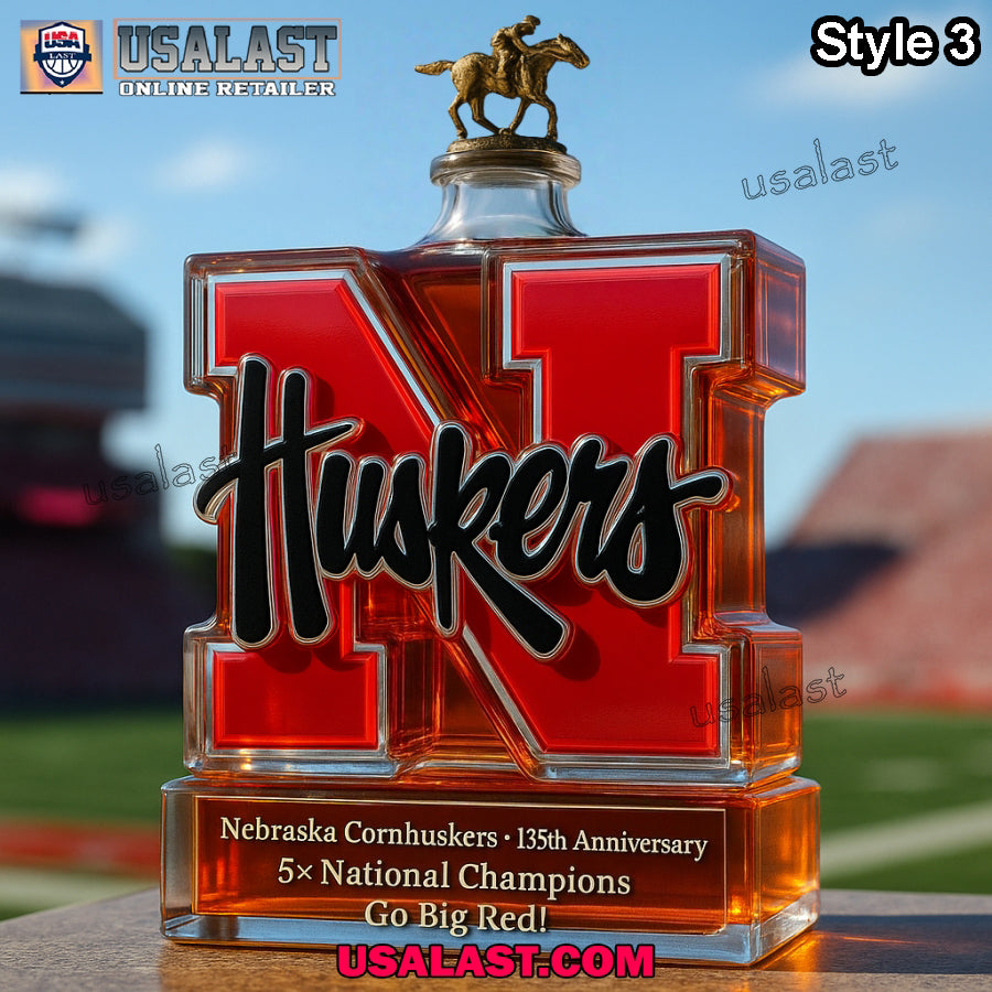Nebraska Cornhuskers 135th Anniversary Whiskey Bottle