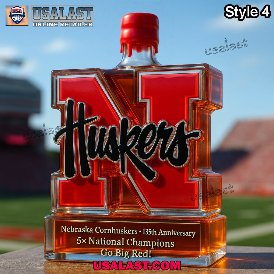 Nebraska Cornhuskers 135th Anniversary Whiskey Bottle