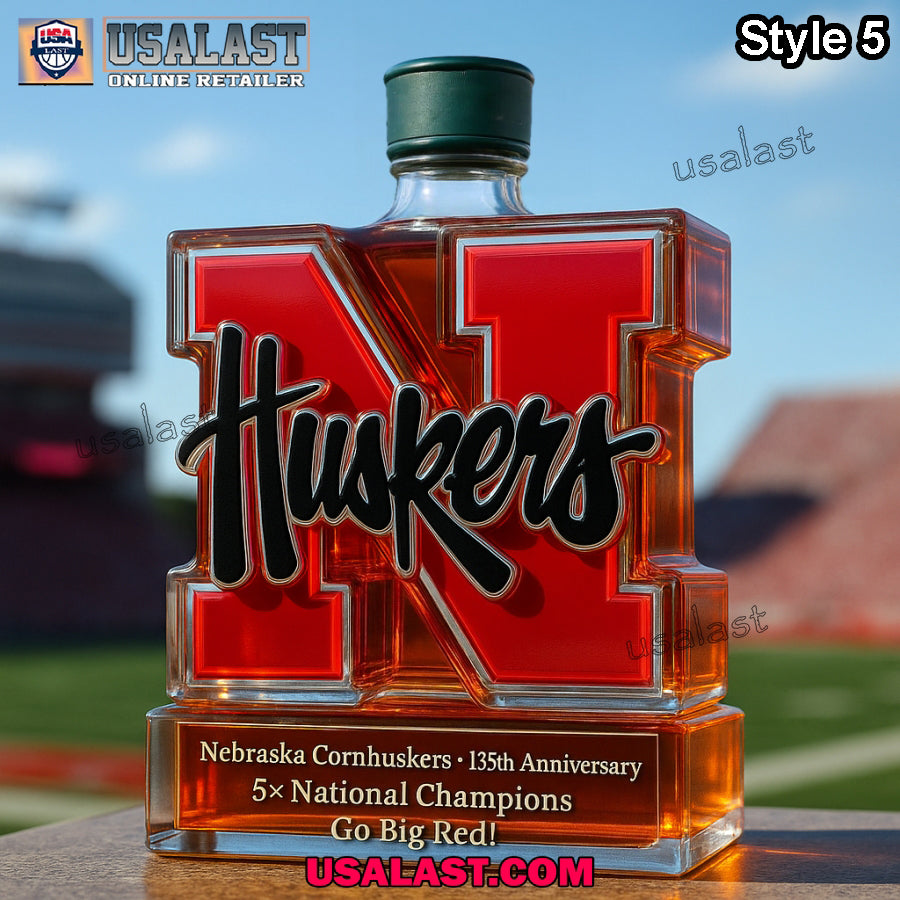 Nebraska Cornhuskers 135th Anniversary Whiskey Bottle