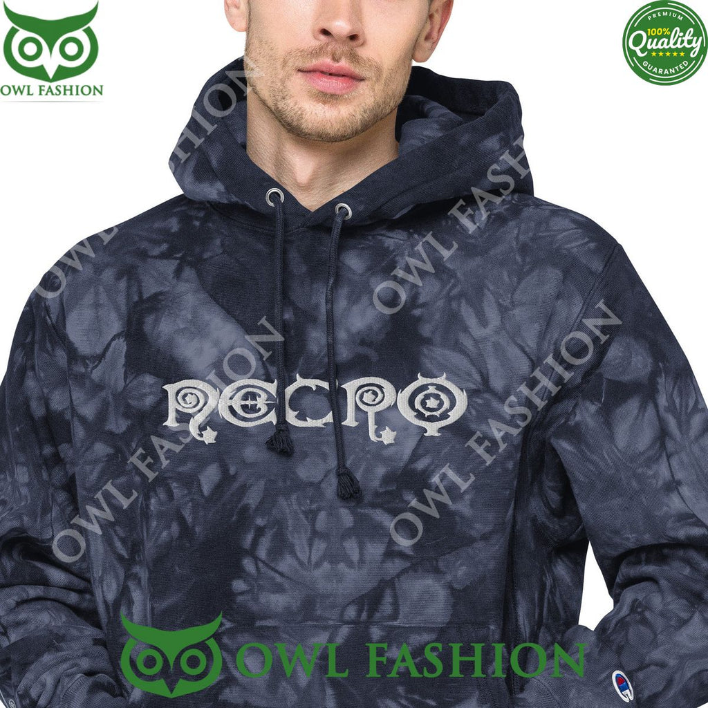 Necro Light Grey Necro Unisex Champion Tie-Dye Hoodie Embroidered