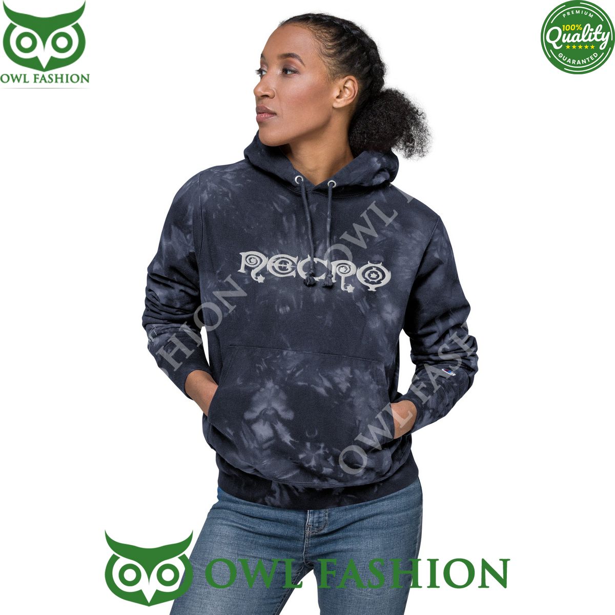 Necro Light Grey Necro Unisex Champion Tie-Dye Hoodie Embroidered