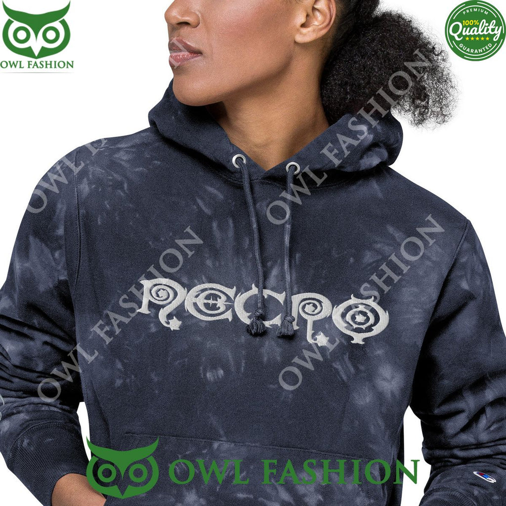 Necro Light Grey Necro Unisex Champion Tie-Dye Hoodie Embroidered