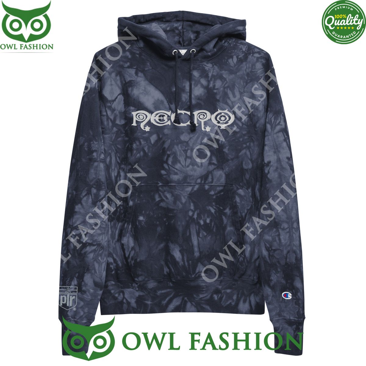 Necro Light Grey Necro Unisex Champion Tie-Dye Hoodie Embroidered