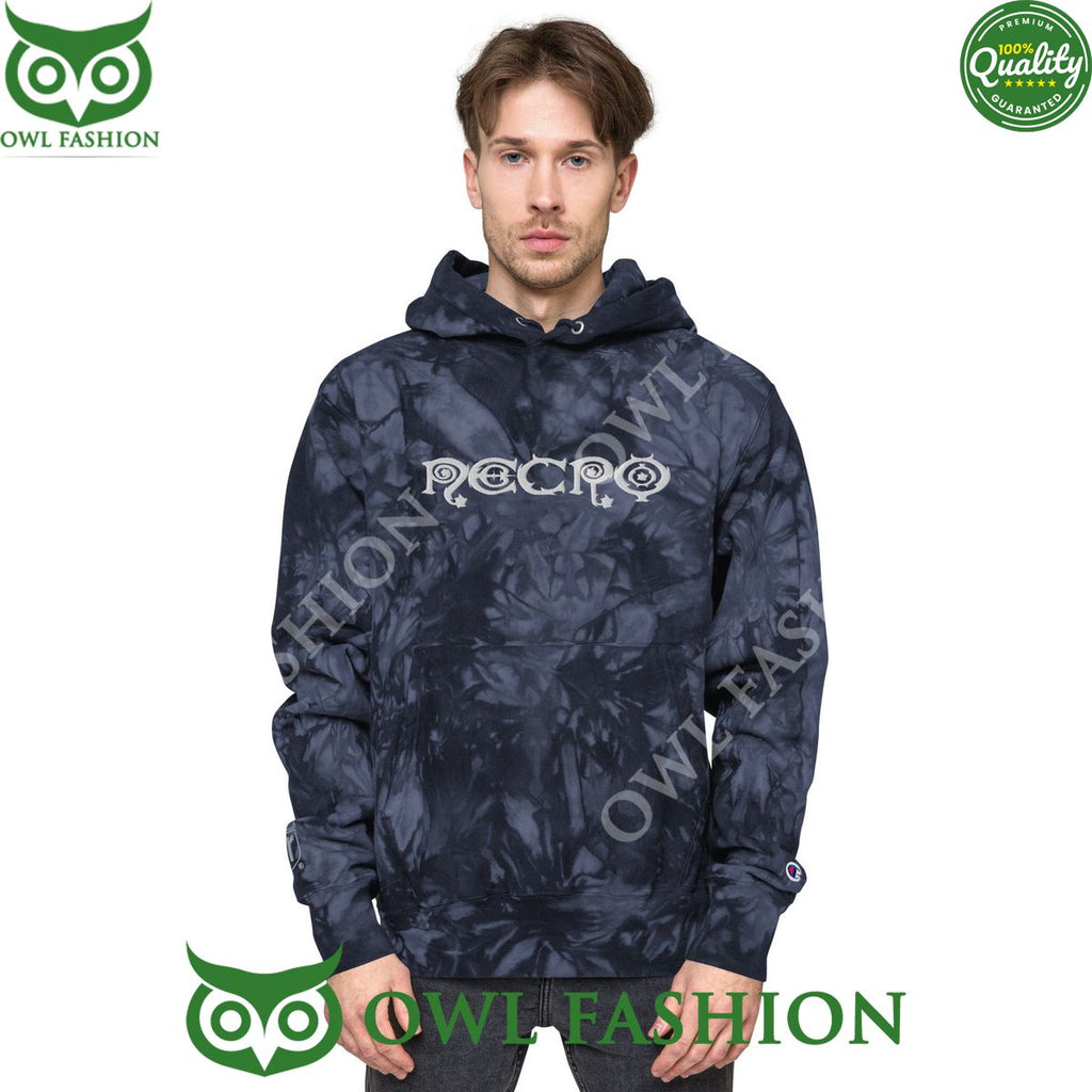 Necro Light Grey Necro Unisex Champion Tie-Dye Hoodie Embroidered