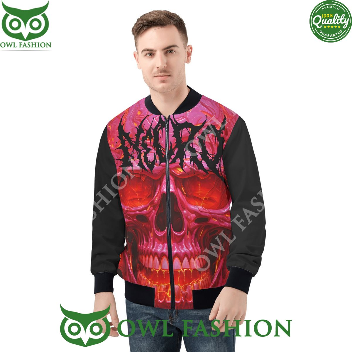 Necro Red Skull Mens Zip Up Bomber Jacket