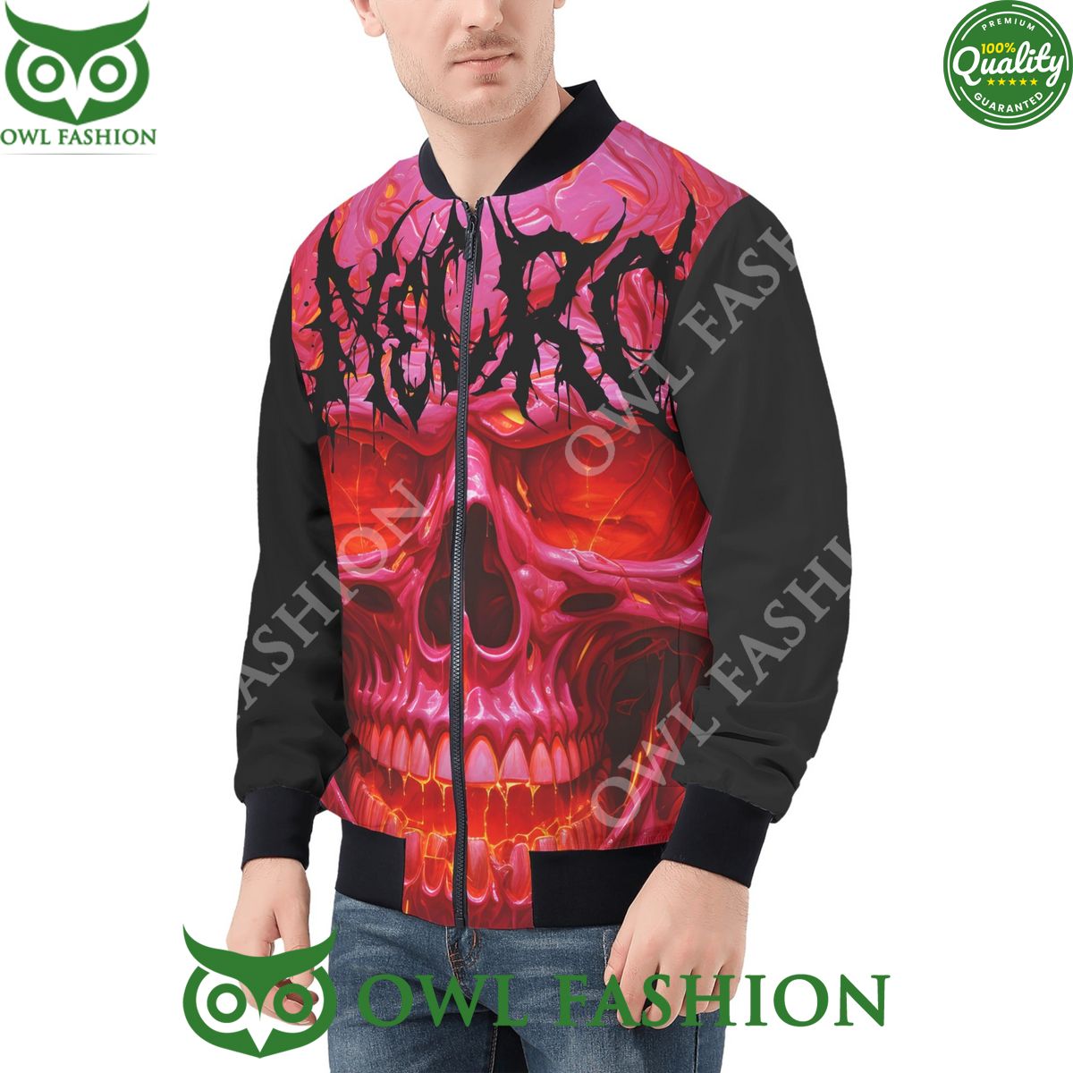 Necro Red Skull Mens Zip Up Bomber Jacket