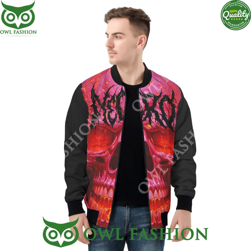 Necro Red Skull Mens Zip Up Bomber Jacket