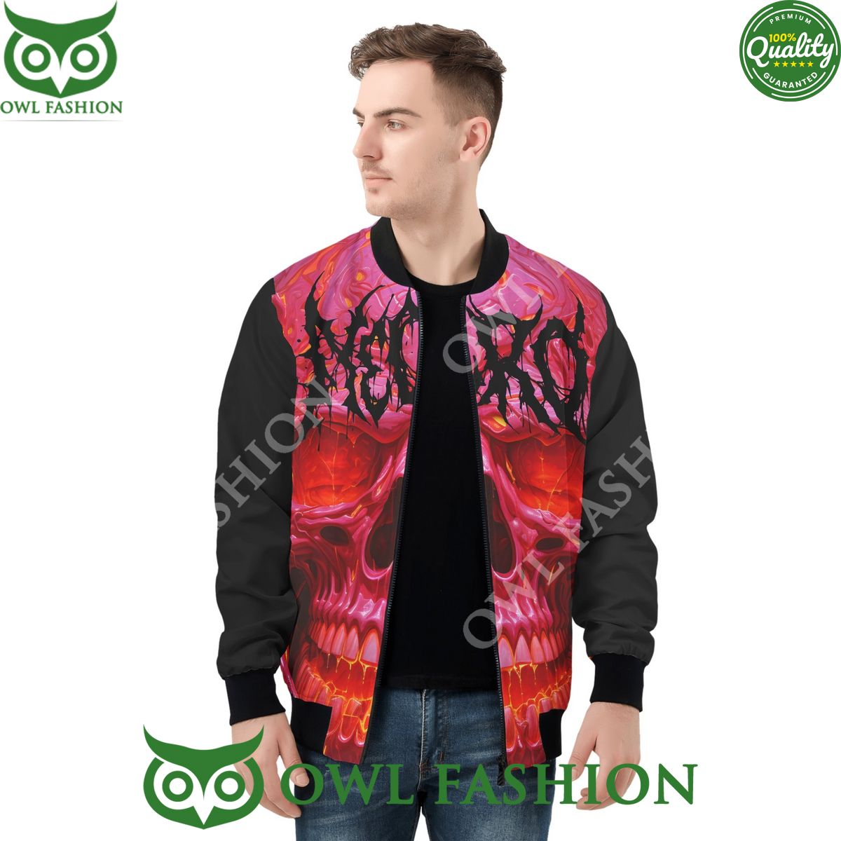 Necro Red Skull Mens Zip Up Bomber Jacket