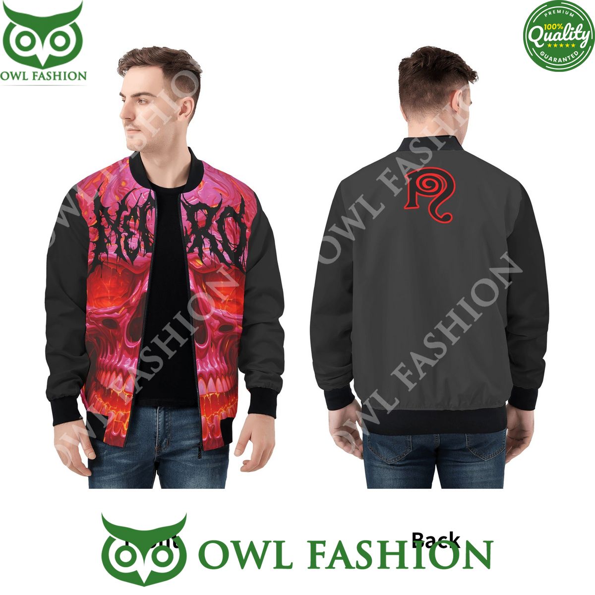 Necro Red Skull Mens Zip Up Bomber Jacket