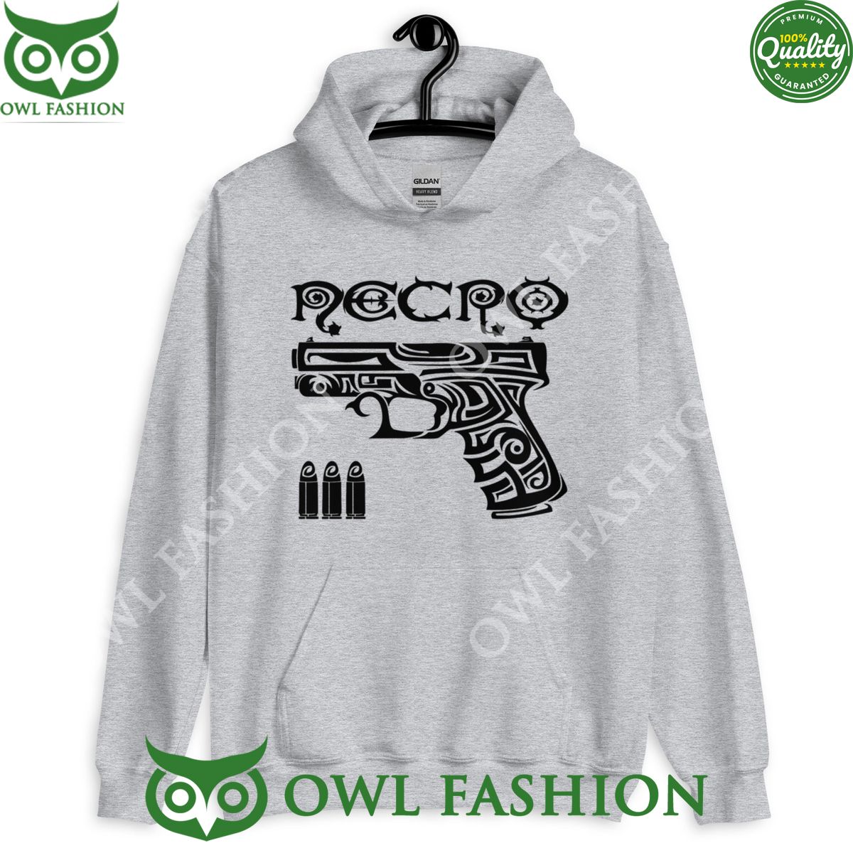 Necro Tribal Gun Hoodie Gilden Heavyweight