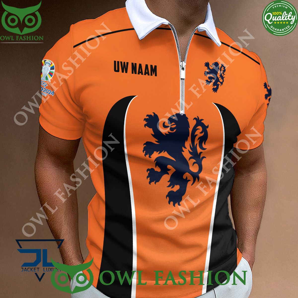 Netherlands Zipper Logo Football Team Euro 2024 Polo Shirt
