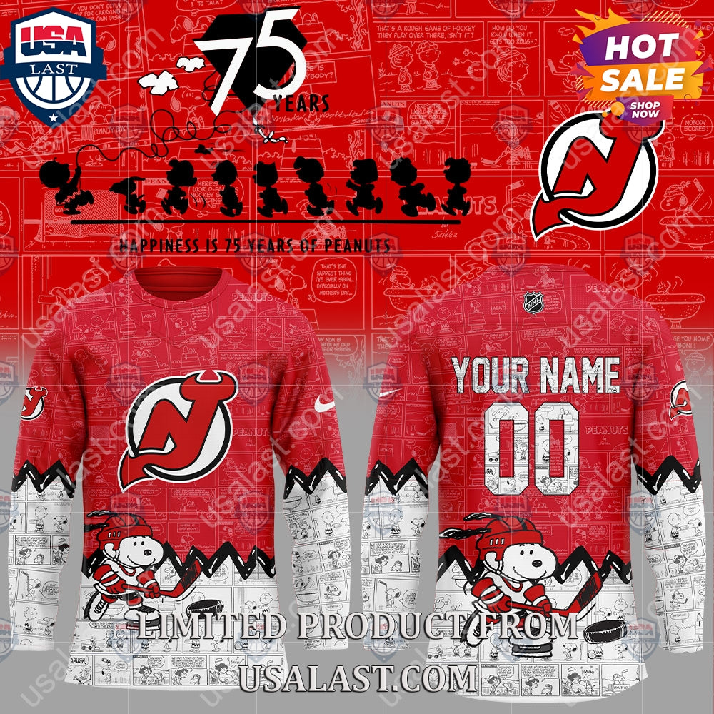 New Jersey Devils NHL Happiness Is 75th Anniversary of Peanuts Hoodie