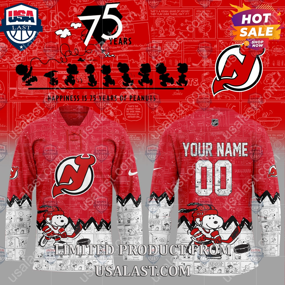 New Jersey Devils NHL Happiness Is 75th Anniversary of Peanuts Hoodie