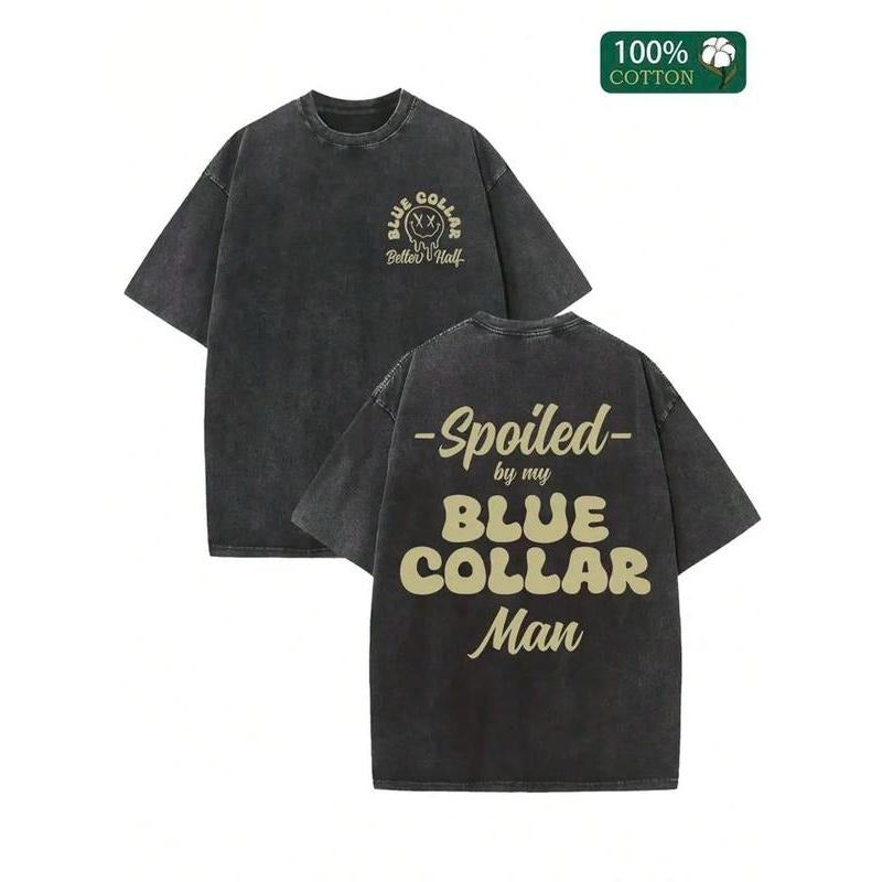 new vintage Summer T-Shirt, 230G Double-Sided Washed T-Shirt, "Spoiled By My Blue Collar GA", Patterned Printed T-Shirt,...