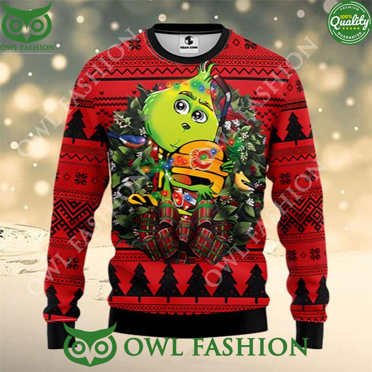 NHL Calgary Flames Grinch Hug Funny Ugly Christmas 2023 Sweater Jumper