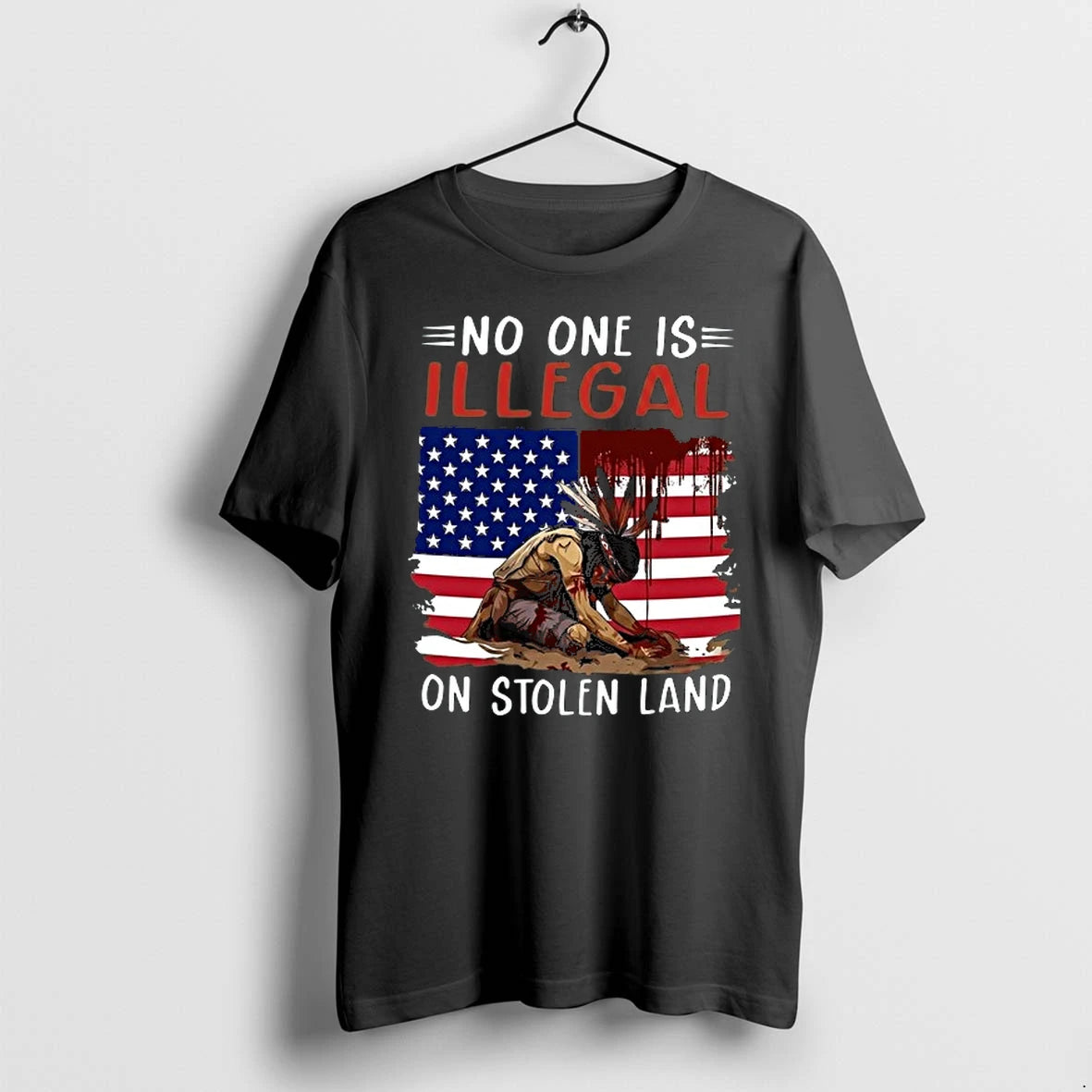 No One Is On Stolen Land Native American Indian Protest United States Flag 0 Tshirts