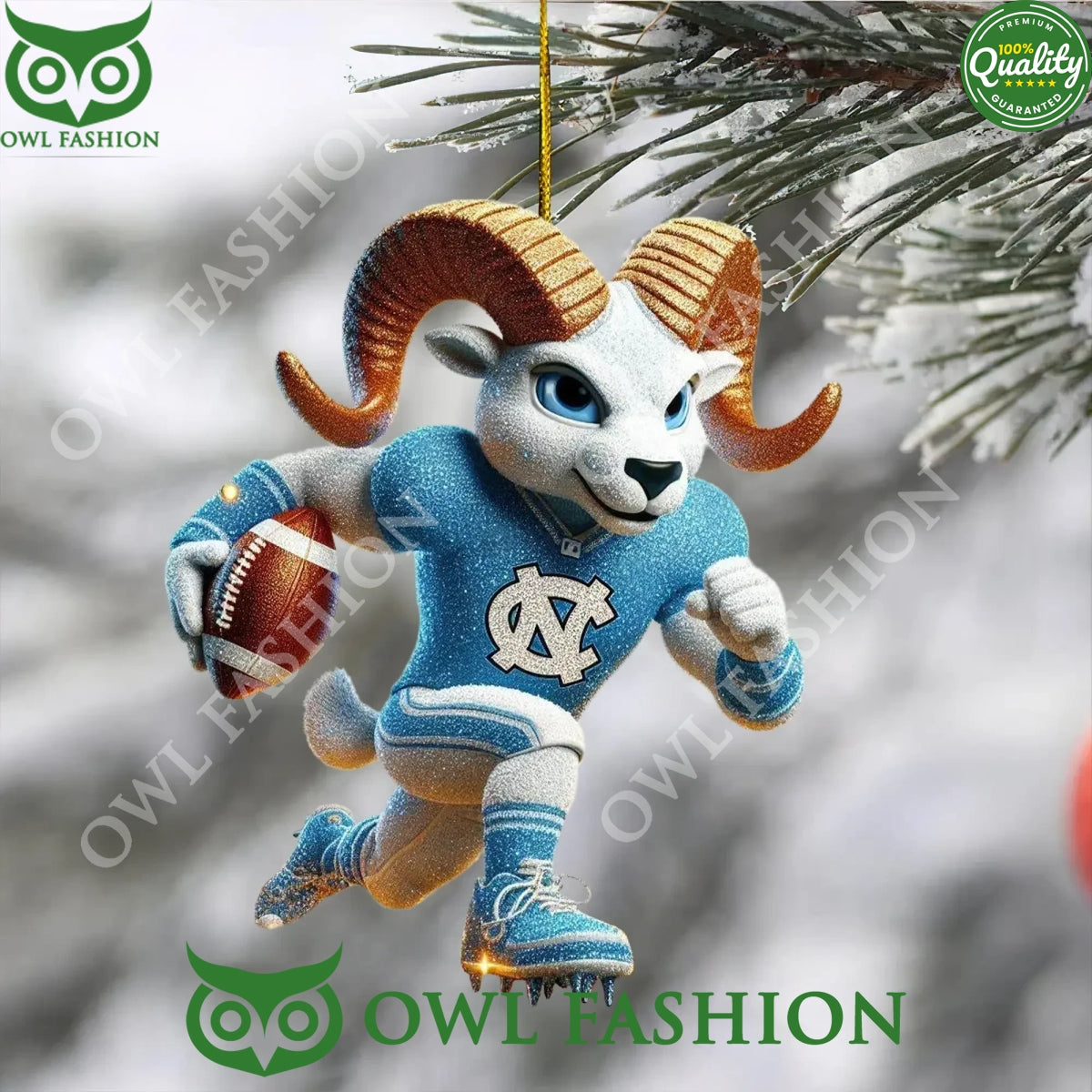 North Carolina Tar Heels Mascot Blue Plastic Ornament