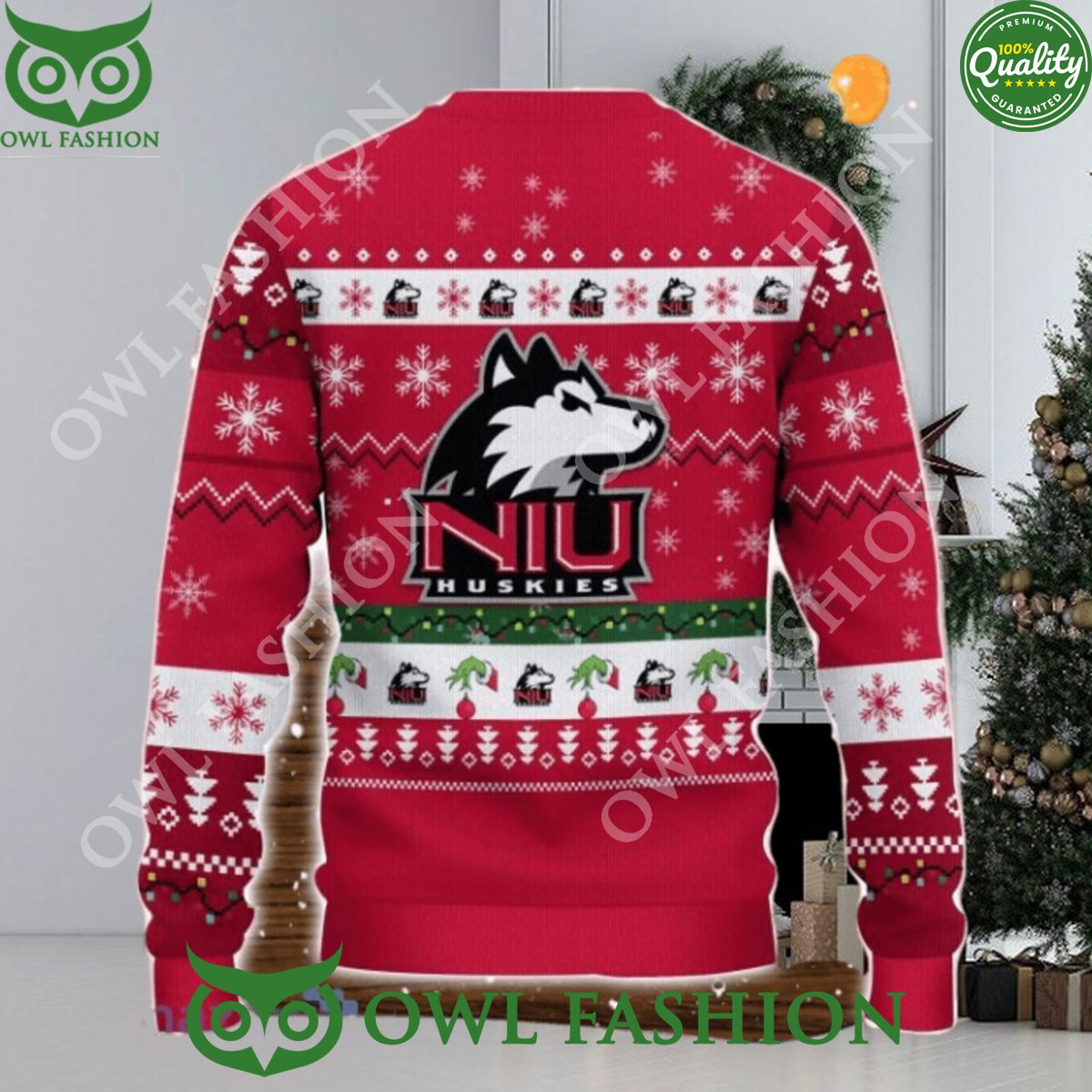 Northern Illinois Huskies NCAA Grinch Hand Funny Ugly Christmas Sweater Jumper