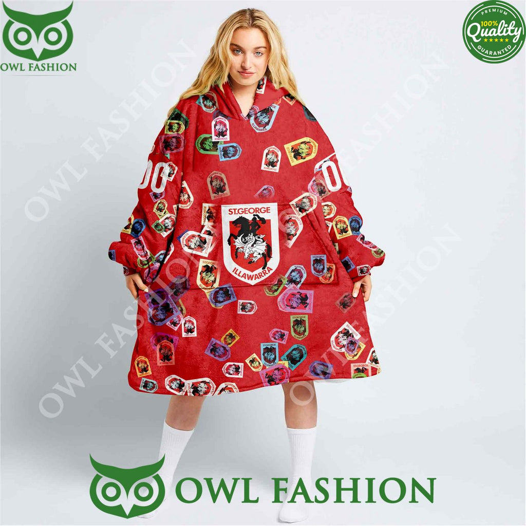 NRL St. George Illawarra Dragons Logos pattern Custom Rugby League fleece blanket hooodie