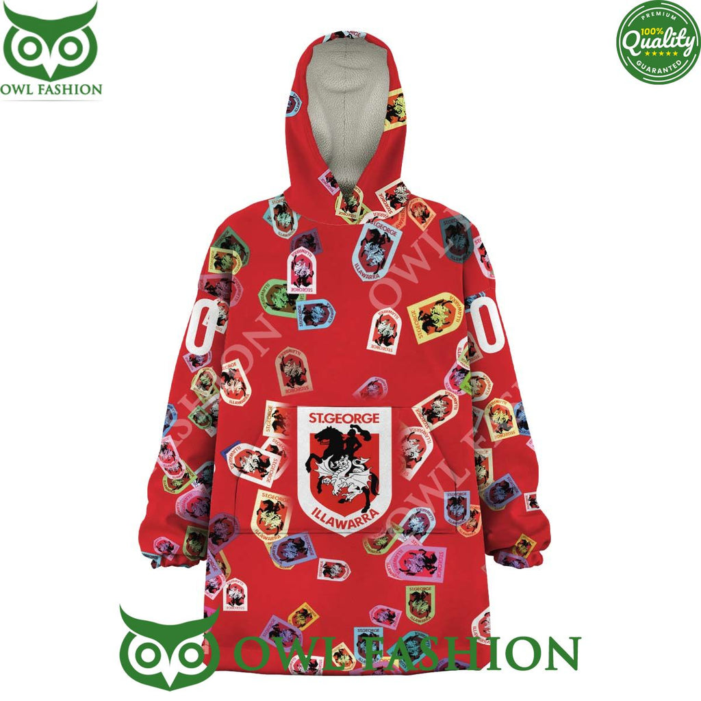 NRL St. George Illawarra Dragons Logos pattern Custom Rugby League fleece blanket hooodie
