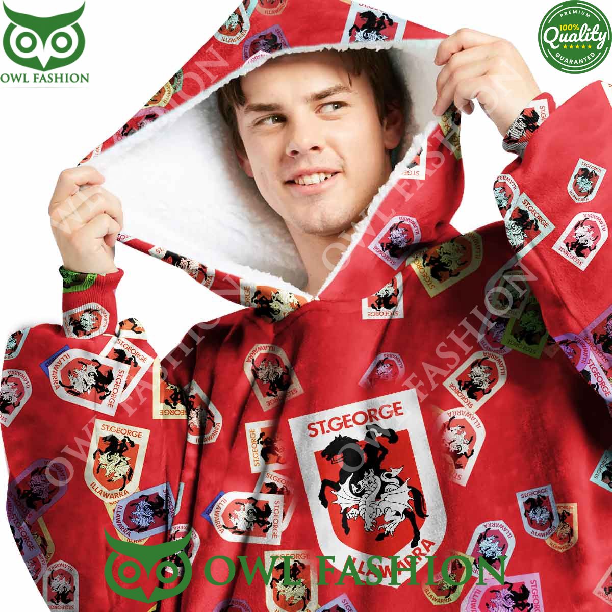 NRL St. George Illawarra Dragons Logos pattern Custom Rugby League fleece blanket hooodie