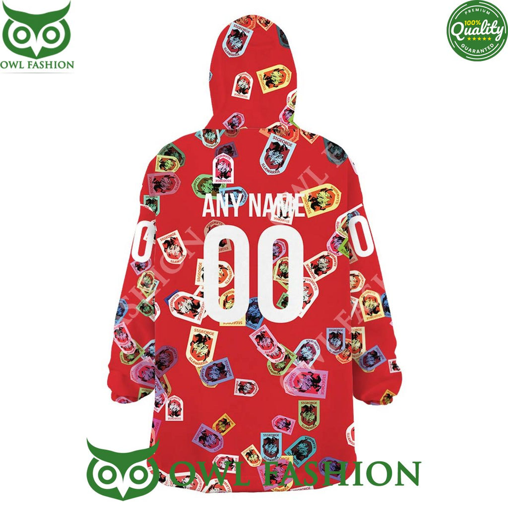NRL St. George Illawarra Dragons Logos pattern Custom Rugby League fleece blanket hooodie