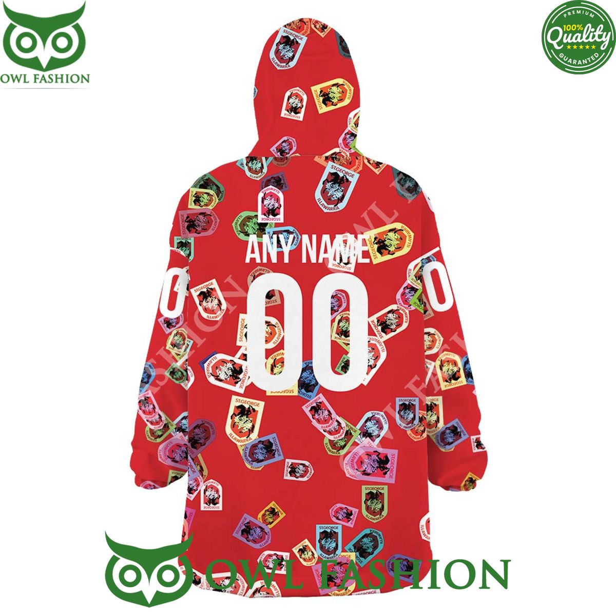 NRL St. George Illawarra Dragons Logos pattern Custom Rugby League fleece blanket hooodie