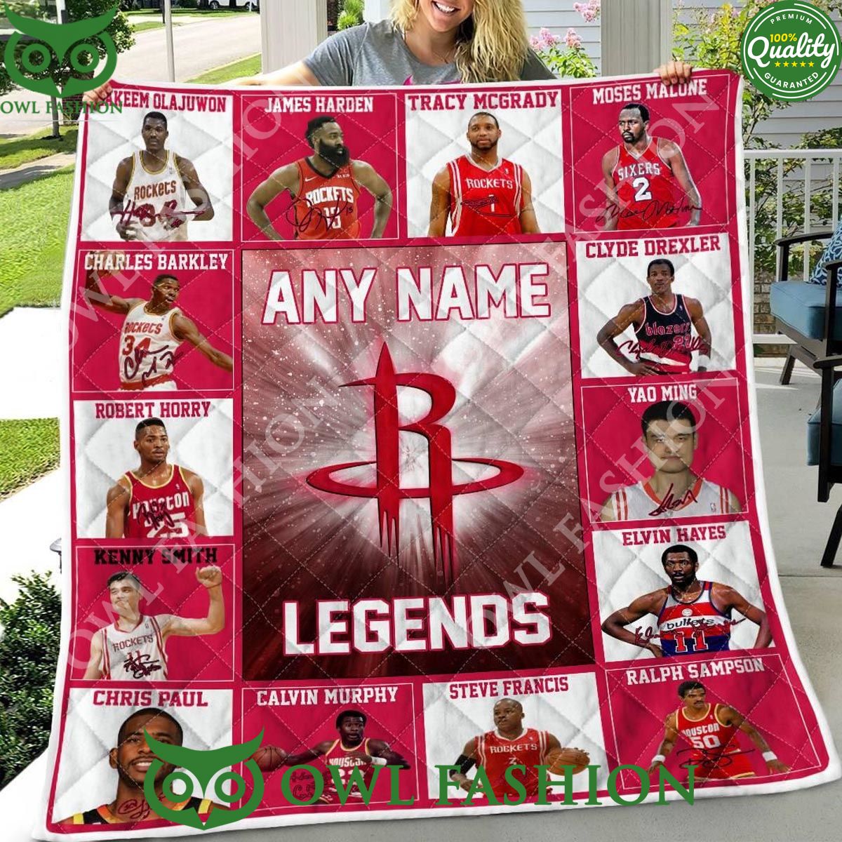 Houston Rockets Legends 2024 Team Customized Limited Quilt Fleece Blanket