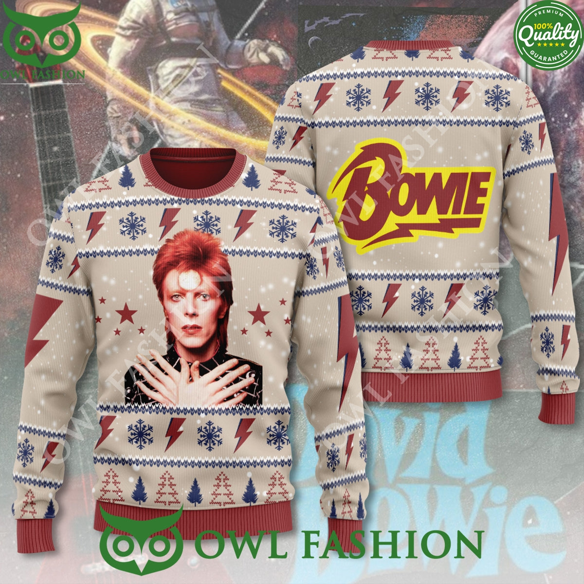 David Bowie Musician of 20th Century Xmas 3D Ugly Sweater