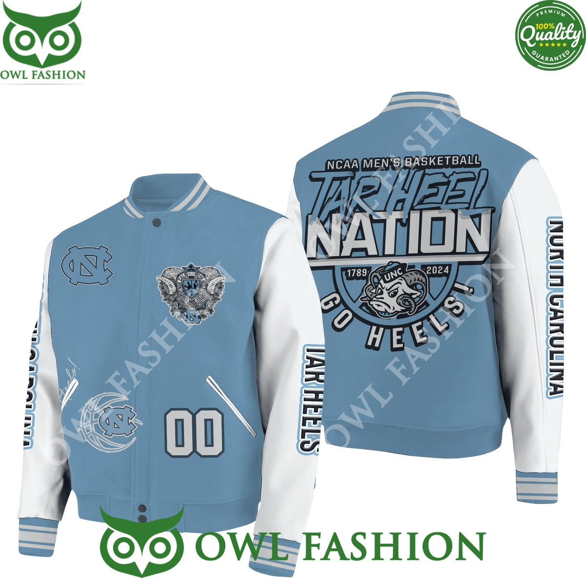 Custom Number NCAA Men’s Basketball Tar Heel Nation Go Heels Baseball Jacket