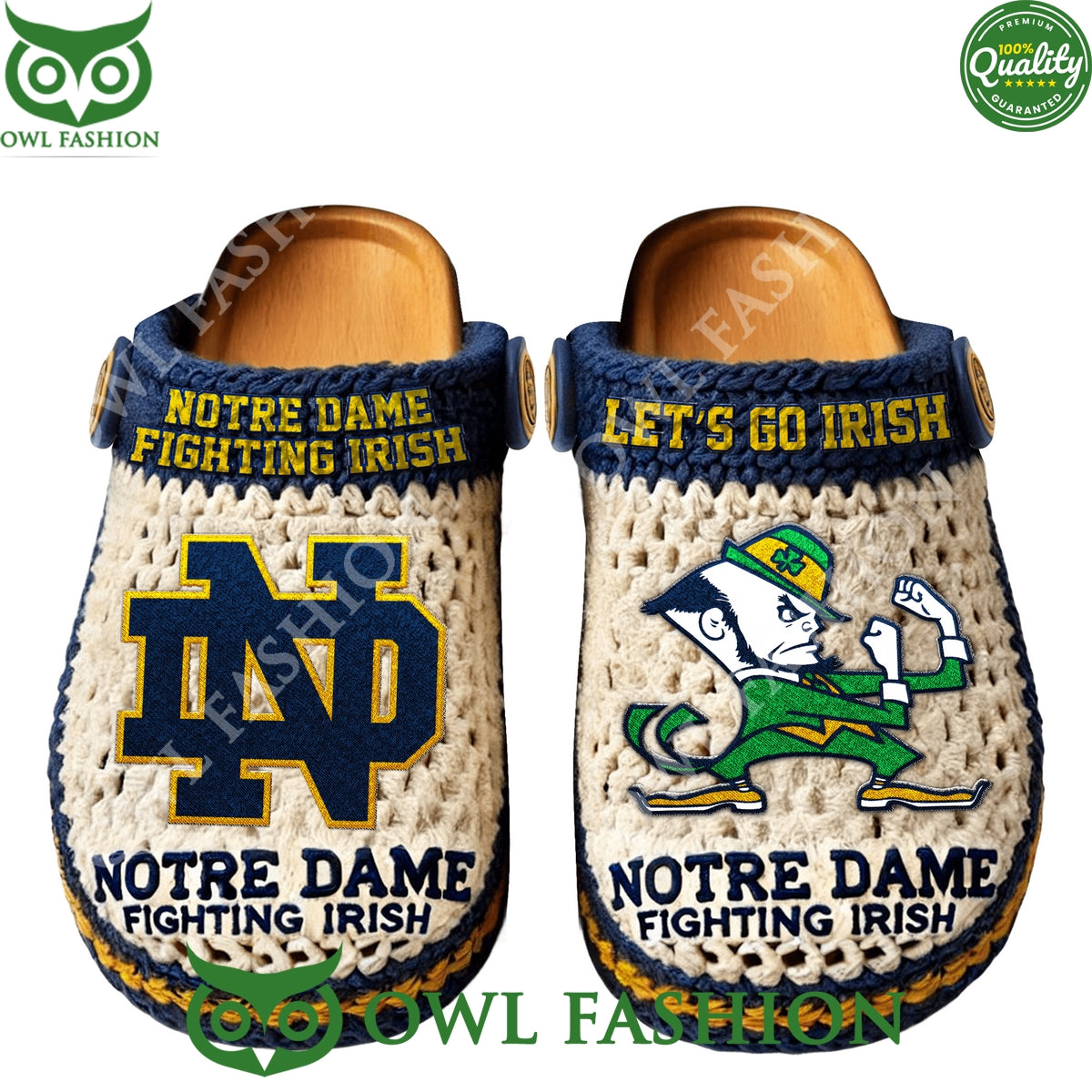 Notre Dame Fighting Irish Mascot Wool Pattern Clogs