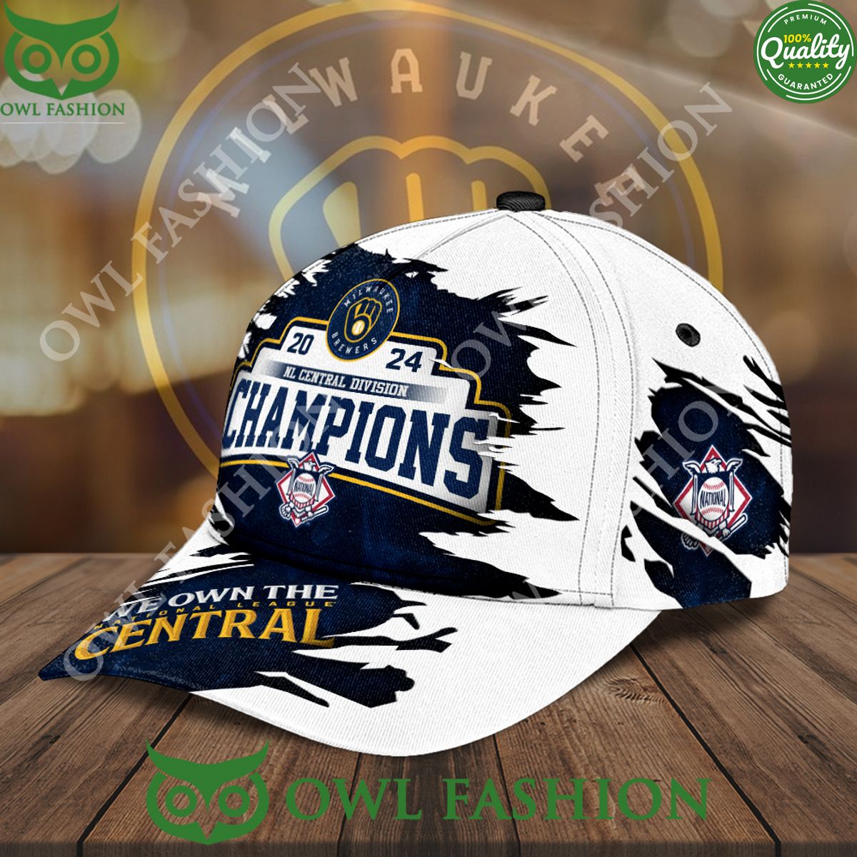 Milwaukee Brewers NL Central Division White Blue Classic Cap
