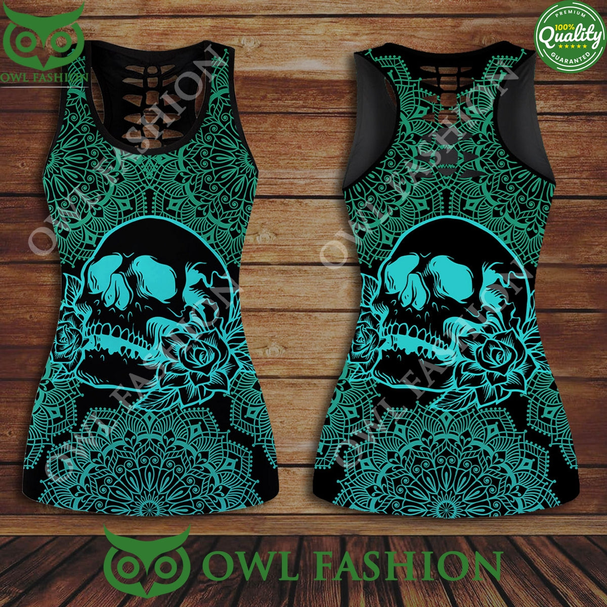 Sugar Skull Black Halloween Vibe Hollow Tank Top Leggings