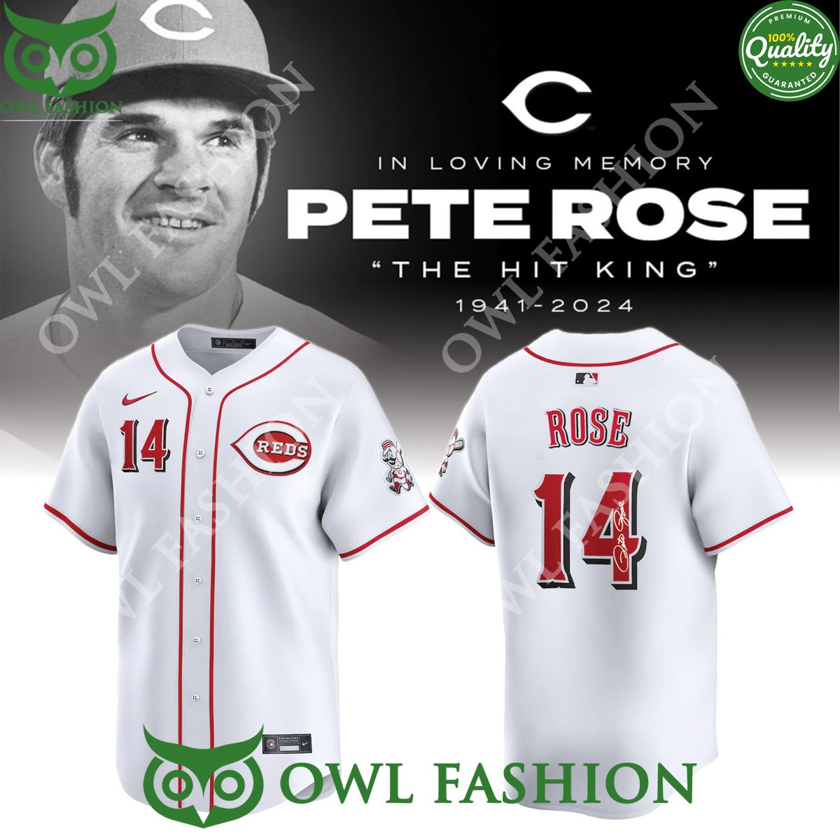 In loving memory of Pete Rose 14 The Hit King 1941 2024 Baseball Jersey