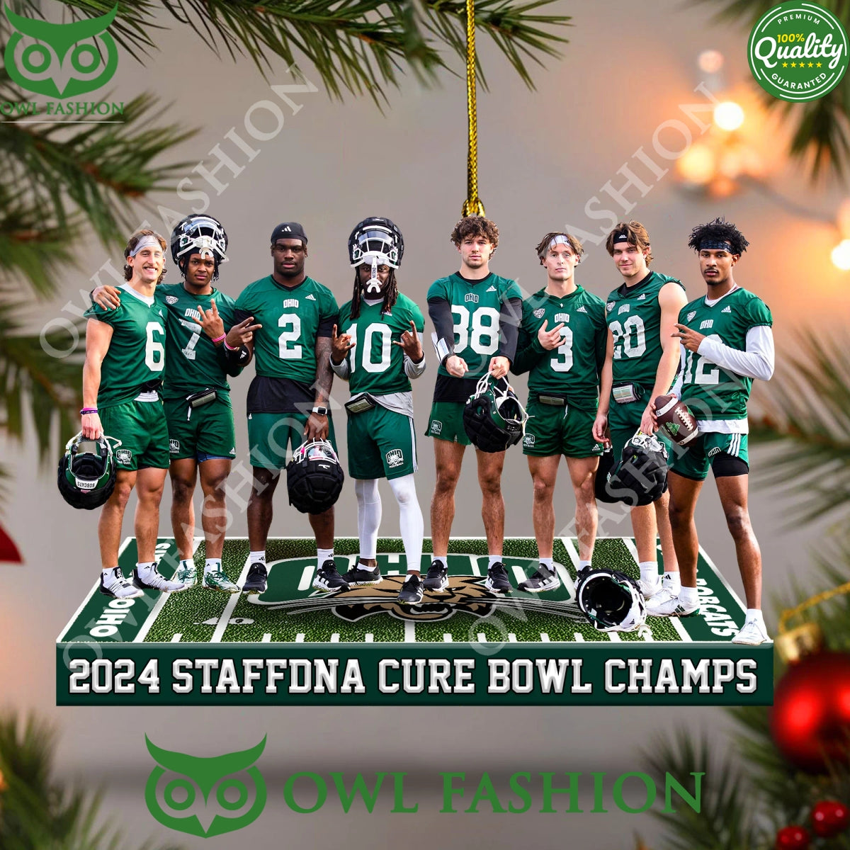 Ohio Bobcats Team Winner of StafDNA Cure Bowl Champs Plastic ornament