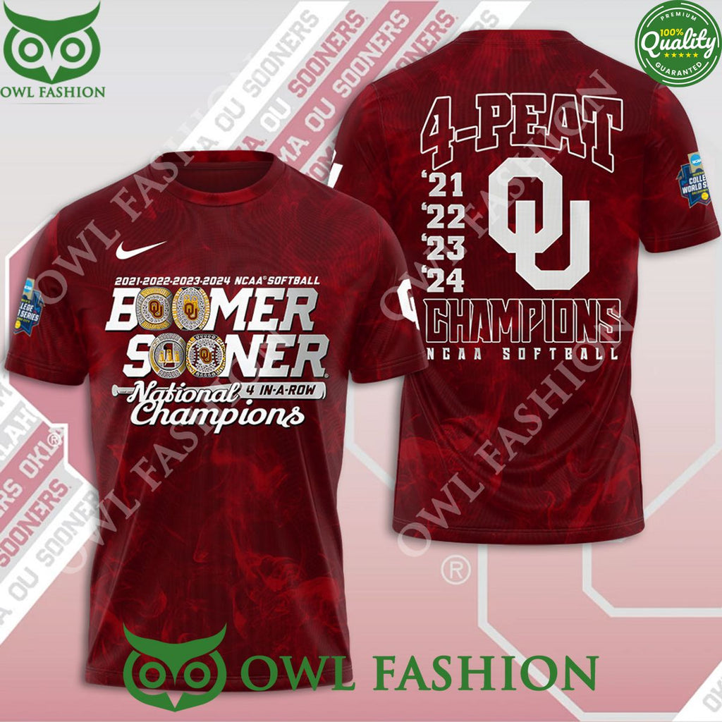 Oklahoma Sooners National Champions 4 Peat NCAA Softball 3d Tshirt