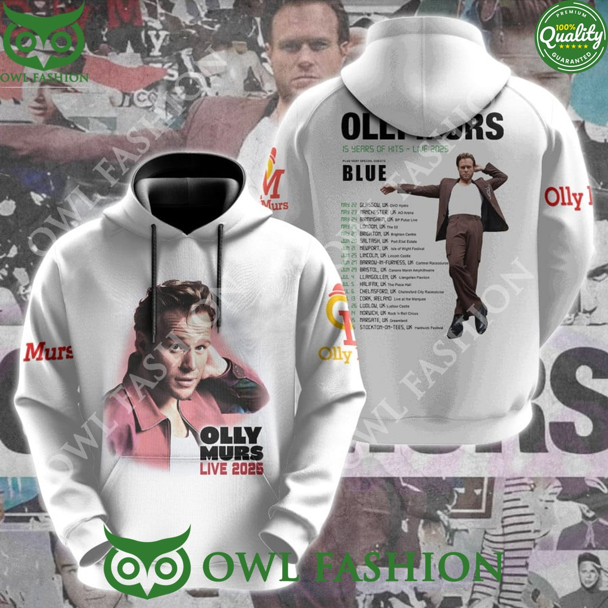 Olly Murs Live 2025 15 years of Hits Blue t shirt